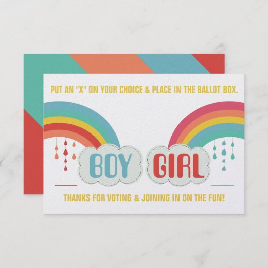 RAINBOW GENDER REVEAL STEMMING BALLOT Uitnodiging (Voorkant / Achterkant)
