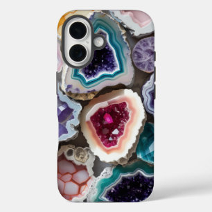 Rainbow Geode Crystal Layers – Levendige edelsteen iPhone 16 Hoesje