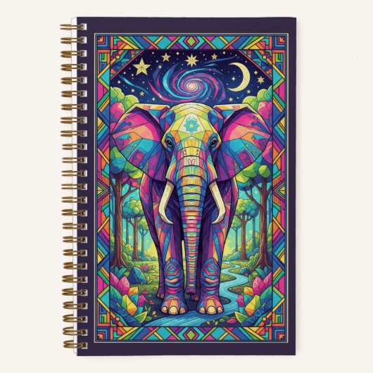 Rainbow Geometric Elephant Cosmic Forest Journal Notitieboek (Voorkant)