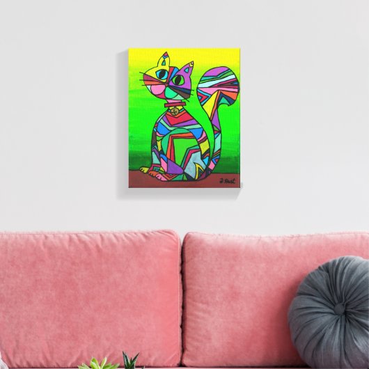 Rainbow GeometriCat Geometric Pattern Cat Art Canvas Afdruk (Insitu (Woonkamer))
