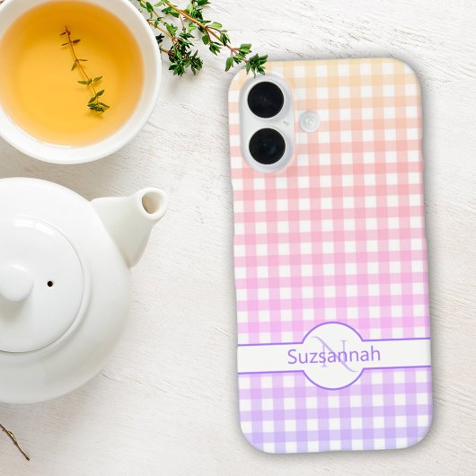 Rainbow Gingham Check Monogramed Custom Case-Mate iPhone Case