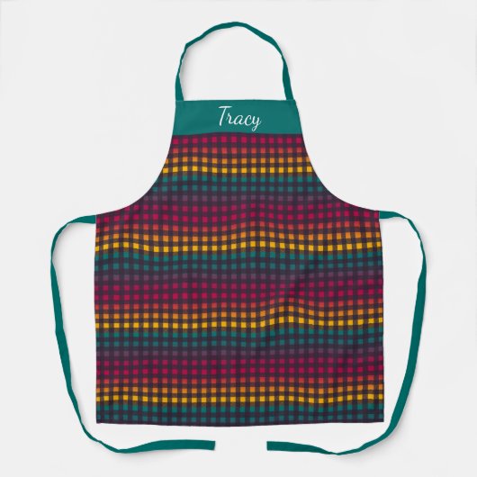 Rainbow Gingham Custom Name Apron Schort (Voorkant)