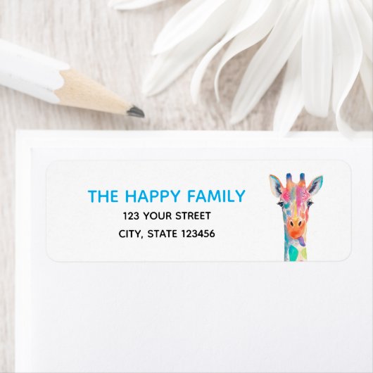 Rainbow Giraffe Return Address Labels (Insitu)