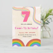 Rainbow Girl 7th Birthday Invitation Kaart (Staand voorkant)