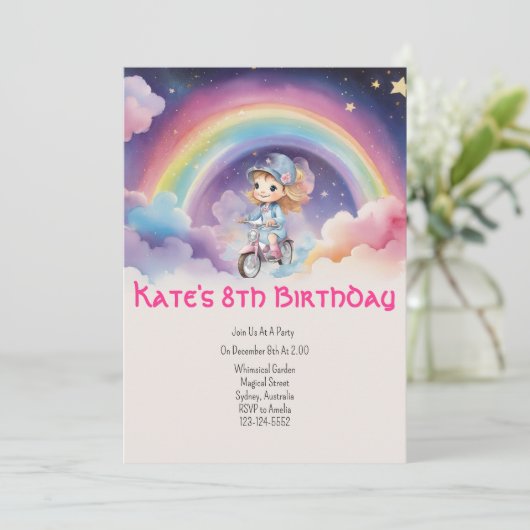 Rainbow Girl 8e anniversaire Invitation (Debout devant)