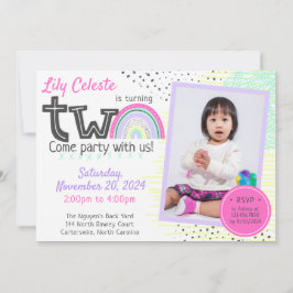 Rainbow Girl's 2e verjaardag Kawaii Doodles Foto Kaart