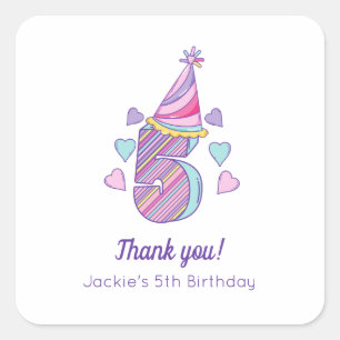 Rainbow Girls 5th Birthday Party Favoriser Sticker