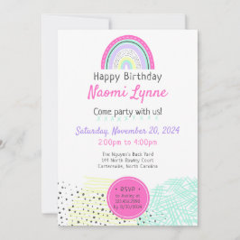 Rainbow Girl's 90's Verjaardag Kawaii Doodles Foto Kaart