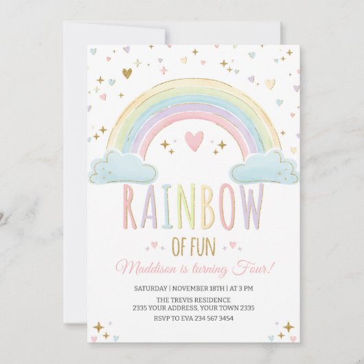 Rainbow Girl's Birthday Party Invitation (Devant)
