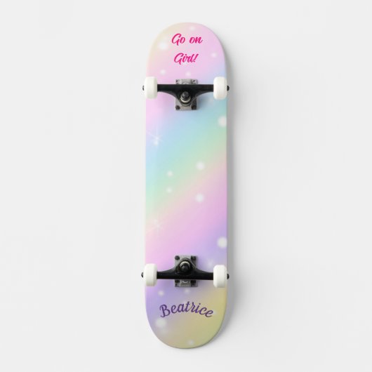 Rainbow Girly aangepaste gepersonaliseerde naam Skateboard (Voorkant)