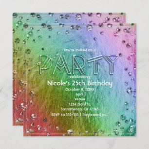 Rainbow Glam Faux Foil Bling Party-uitnodigingen Kaart
