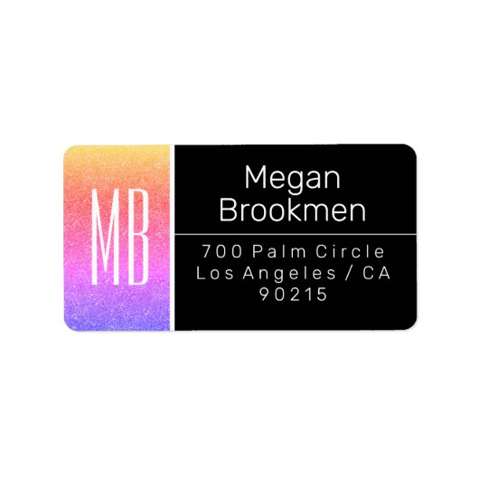 Rainbow Glitter/B&W/DIY Name Address Monogram Etiket (Voorkant)