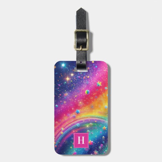Rainbow Glitter Bagagelabel (Voorkant verticaal)