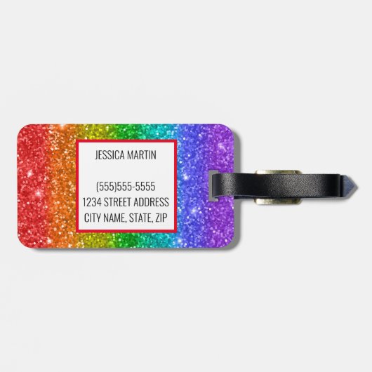 Rainbow Glitter Bagagelabel (Achterkant horizontaal)
