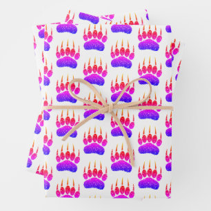 Rainbow Glitter Beer Paw Print Tekening Inpakpapier Vel