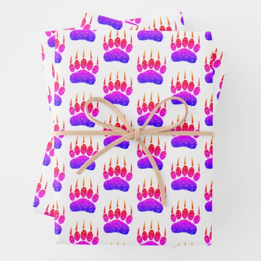 Rainbow Glitter Beer Paw Print Tekening Inpakpapier Vel (In situ)