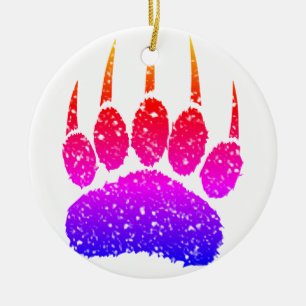 Rainbow Glitter Beer Paw Print Tekening Keramisch Ornament