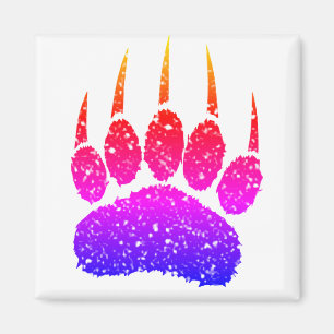 Rainbow Glitter Beer Paw Print Tekening Magneet