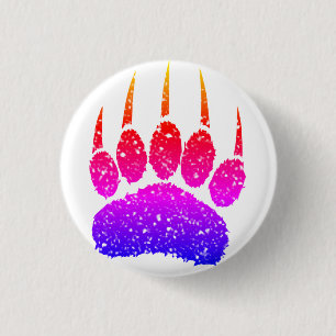 Rainbow Glitter Beer Paw Print Tekening Ronde Button 3,2 Cm