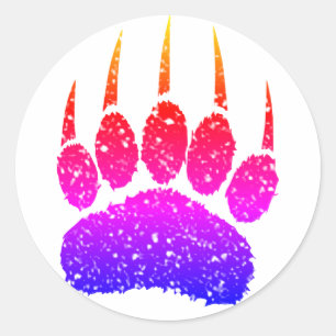 Rainbow Glitter Beer Paw Print Tekening Ronde Sticker