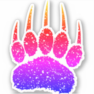Rainbow Glitter Beer Paw Print Tekening Sticker