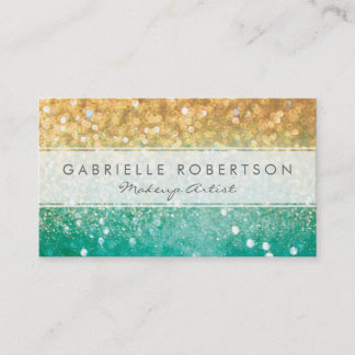Rainbow Glitter Blauwgroen en Gold Visitekaartje