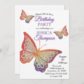 Rainbow Glitter Butterfly Birthday Kaart (Voorkant / Achterkant)