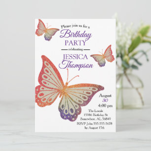 Rainbow Glitter Butterfly Birthday Kaart