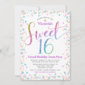 Rainbow Glitter Confetti Virtual Sweet 16 Birthday Kaart (Voorkant)