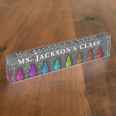 Rainbow Glitter Crayons Kunstleraar terug naar sch Naambordje (Zijkant)