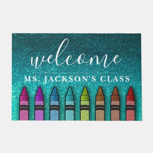 Rainbow Glitter Crayons Teacher Classroom School Deurmat (Voorkant)