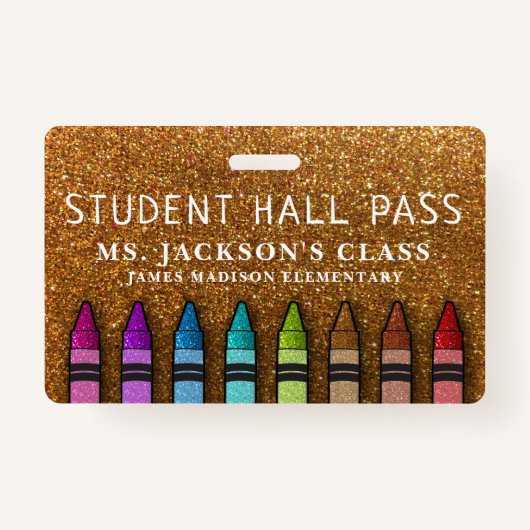 Rainbow Glitter Crayons Teacher School Hall Badge (Voorkant)