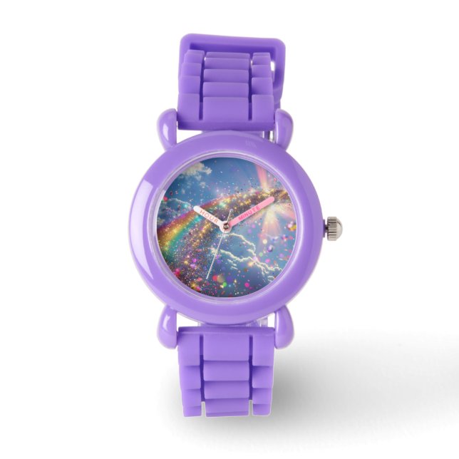 Rainbow Glitter digitale kunst Horloge (Voorkant)