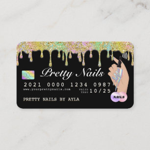 Rainbow Glitter Drip Holographic Nail Tech Credit  Visitekaartje