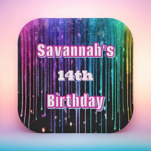 Rainbow Glitter Drip verjaardagsfeestje Papieren Bordje