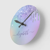 Rainbow Glitter, gepersonaliseerd Ronde Klok (Hoek)