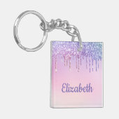 Rainbow Glitter Gepersonaliseerde Sleutelhanger (Voorkant Links)