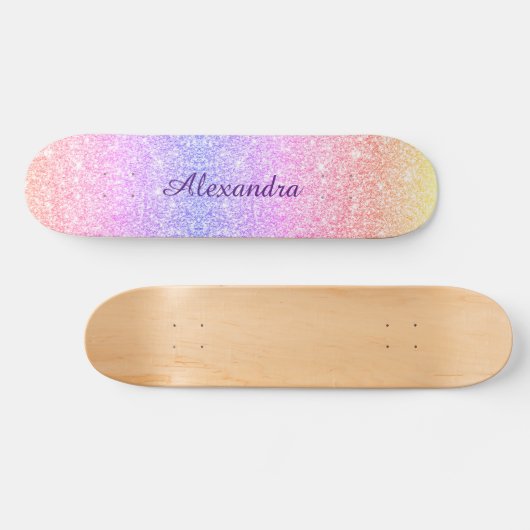 Rainbow Glitter Girly Sparkle Custom Gepersonalise Skateboard (Horizontaal)