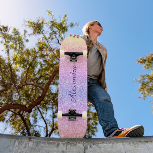 Rainbow Glitter Girly Sparkle Custom Gepersonalise Skateboard (Buiten 1)