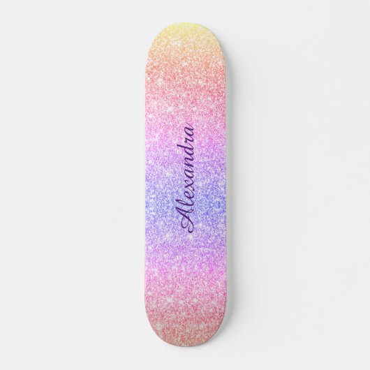 Rainbow Glitter Girly Sparkle Custom Gepersonalise Skateboard (Voorkant)