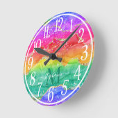 Rainbow Glitter Gold Agate Monogram Ronde Klok (Hoek)