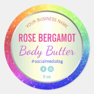 Rainbow Glitter Holografisch Productlabel Ronde Sticker