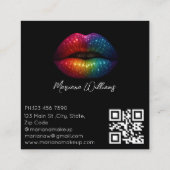 Rainbow Glitter Lips Make-up Artiest QR Code Zwart Vierkante Visitekaartje (Achterkant)