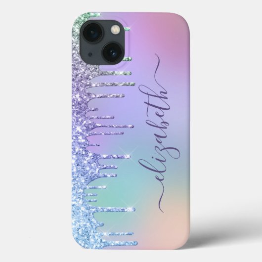 Rainbow Glitter Monogram Case-Mate iPhone Case (Achterkant)