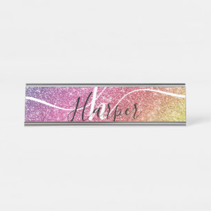 Rainbow Glitter Monogram Naam Bureau Naambordje