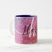 Rainbow Glitter Monogram Naam Tweekleurige Koffiemok (Voorkant links)