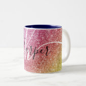 Rainbow Glitter Monogram Naam Tweekleurige Koffiemok (Voorkant rechts)