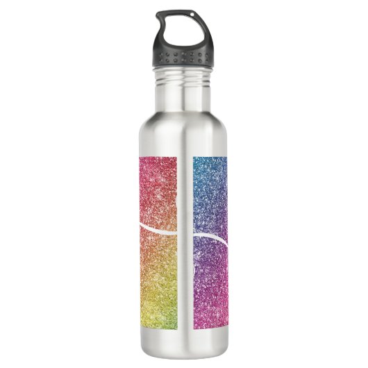 Rainbow Glitter Monogram Naam Waterfles (Achterkant)