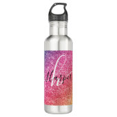 Rainbow Glitter Monogram Naam Waterfles (Voorkant)