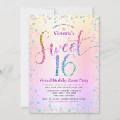 Rainbow Glitter Ombre Virtual Sweet 16 Birthday Kaart (Voorkant)